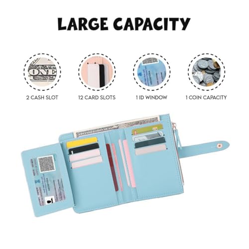 Elios Women's Wallet Vegan Leather Bifold Small Card Holder Coin Holder Compact Ladies Purse with 12 Card Slots, Zipper Pocket and RFID Blocking | Snap Closure | Mini Purse for Women (Black) - Image 3