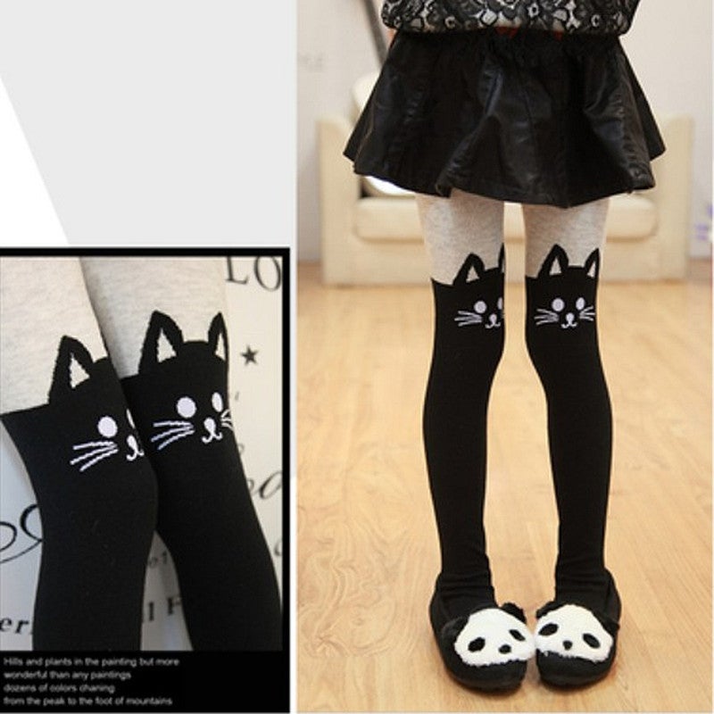Children'S Pantyhose Knitted Cotton Girls' Fake Mid-Calf Color Matching Leggings Baby Cute Cartoon Stockings - Image 1