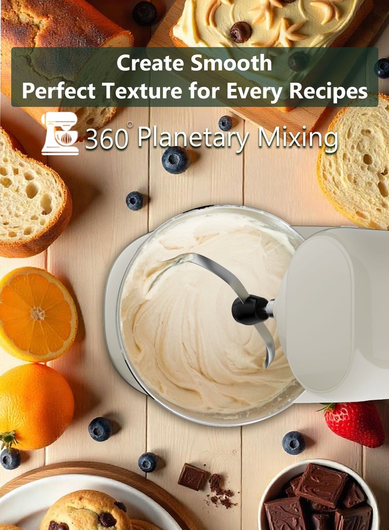 porodo Tilt-Head Electric Household Stand Mixer / Bowl Capacity 2L Stainless Steel / 3 Attachment Head / Steel Whisk / Flat Beater / Dough Hook / Rated Power 400W / 10 Speed Settings - White - Image 4