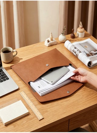 PU Leather A4 File Folder,Document Organizer Portfolio with Magnetic Snap Closure, Tablet Sleeve for Office School Home Stationery, File Holder Envelope Case, Brown - view 5