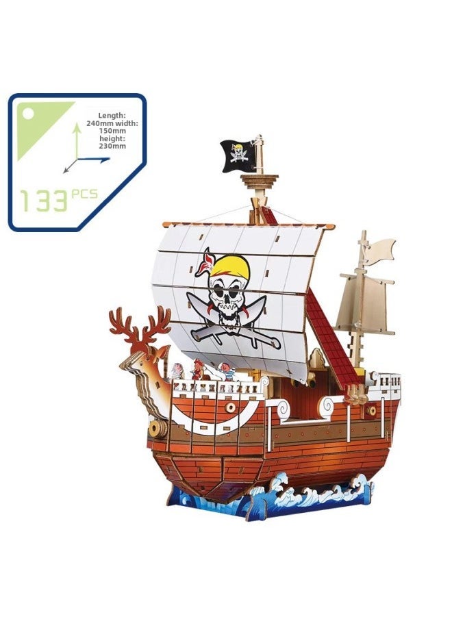 Wooden Boat DIY Assembled Model 3D Puzzle Children's Handmade Entrepreneurial Puzzle Building Blocks Toys-Color:[double-sided Uv] Yuanyanghao - Image 4