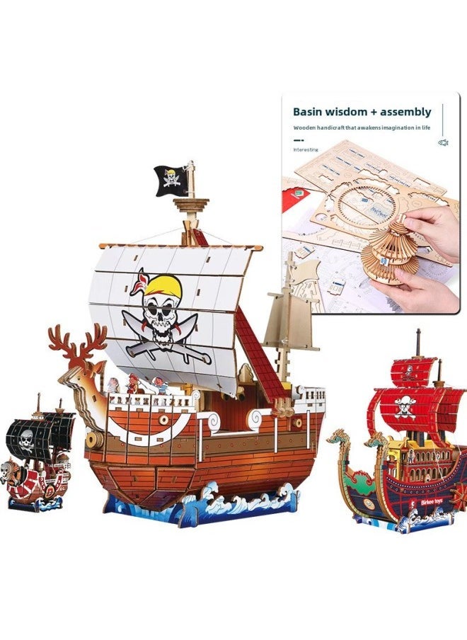 Wooden Boat DIY Assembled Model 3D Puzzle Children's Handmade Entrepreneurial Puzzle Building Blocks Toys-Color:[double-sided Uv] Yuanyanghao - Image 3