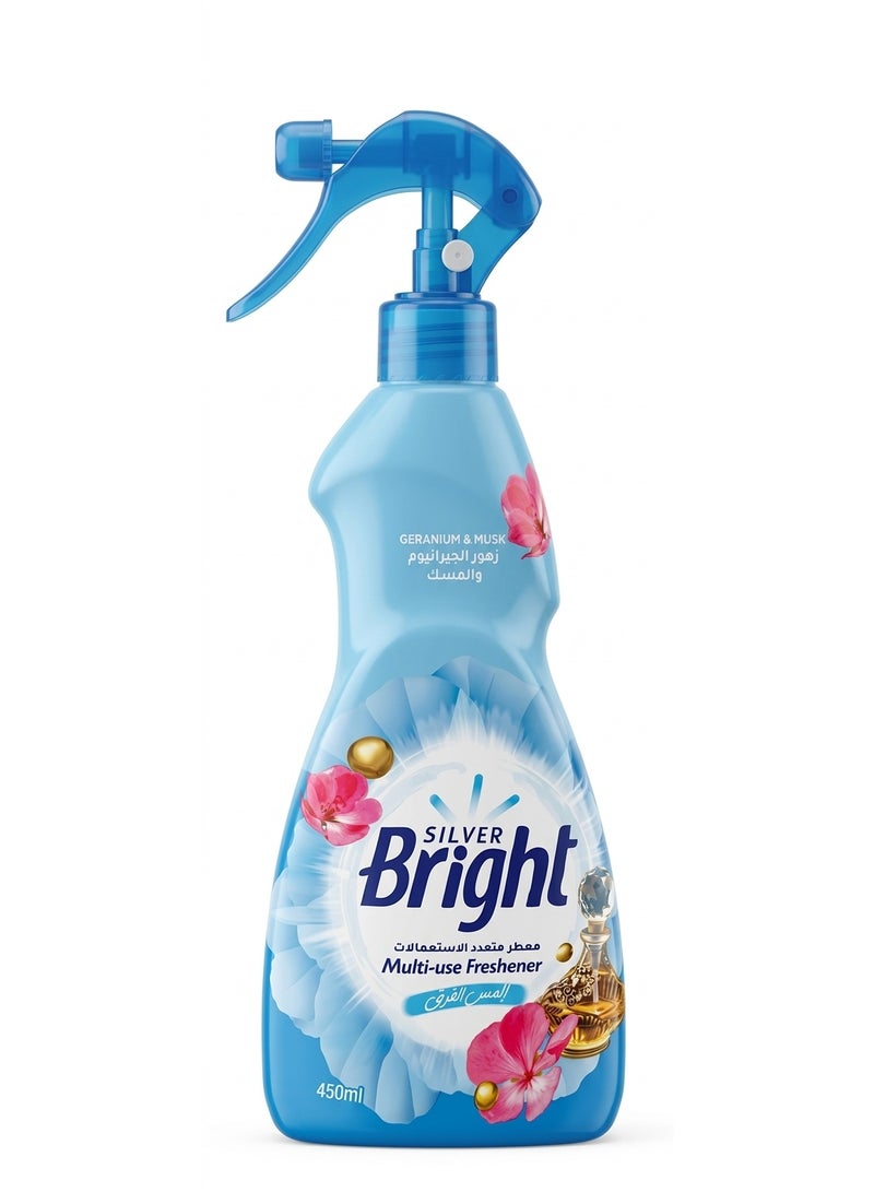 Silver Bright Multi-Use Air Freshener Spray – Geranium and Musk, 450ml | Long-Lasting Home, Fabric & Linen Fragrance - Image 3