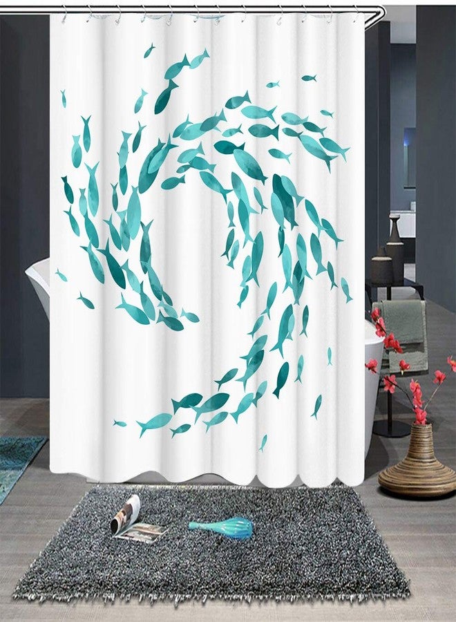 RnnJoile Teal Fish Shower Curtains Set Ocean Creatures Bathroom Decor Creative Curtain for Bath Fabric Sea Ocean Shower Curtain with Hooks Turquoise 72x72inch - Image 4
