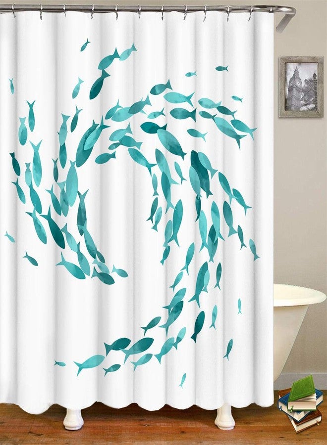 RnnJoile Teal Fish Shower Curtains Set Ocean Creatures Bathroom Decor Creative Curtain for Bath Fabric Sea Ocean Shower Curtain with Hooks Turquoise 72x72inch - Image 5