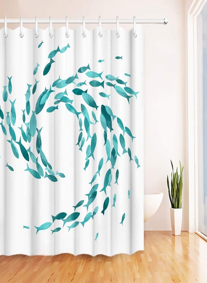 RnnJoile Teal Fish Shower Curtains Set Ocean Creatures Bathroom Decor Creative Curtain for Bath Fabric Sea Ocean Shower Curtain with Hooks Turquoise 72x72inch - Image 2