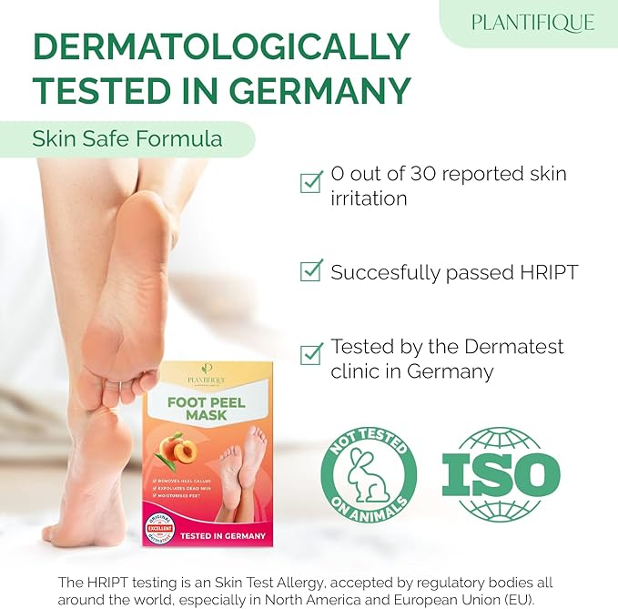 Plantifique Foot Peel Mask 2 Pairs Exfoliating Dermatologically Tested Foot Treatment Removes Dead Skin Repairs Heels for Soft Feet Peach Scent Gift for Women Men - Image 4