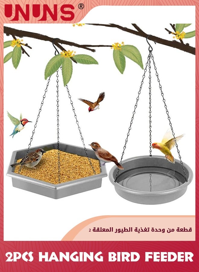 UNUNS Hanging Bird Feeder,2Pcs Hanging Bird Bath,2 In 1 Hanging Bird Feeder Bird Bath For Outside,Garden Bird Bat Bird Feeder Plate,Grey  - Image 1