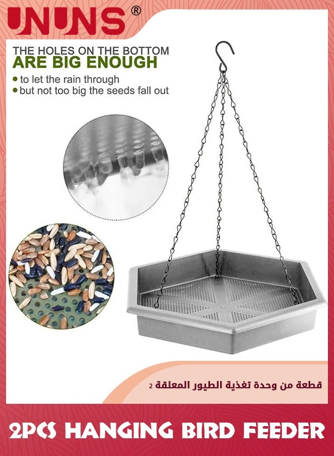 UNUNS Hanging Bird Feeder,2Pcs Hanging Bird Bath,2 In 1 Hanging Bird Feeder Bird Bath For Outside,Garden Bird Bat Bird Feeder Plate,Grey  - Image 2