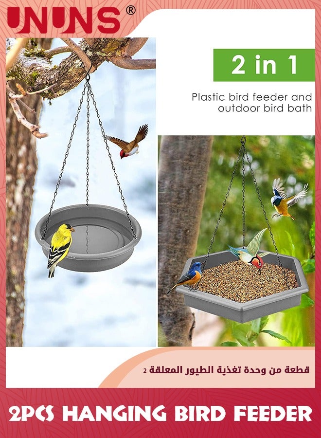 UNUNS Hanging Bird Feeder,2Pcs Hanging Bird Bath,2 In 1 Hanging Bird Feeder Bird Bath For Outside,Garden Bird Bat Bird Feeder Plate,Grey  - Image 3