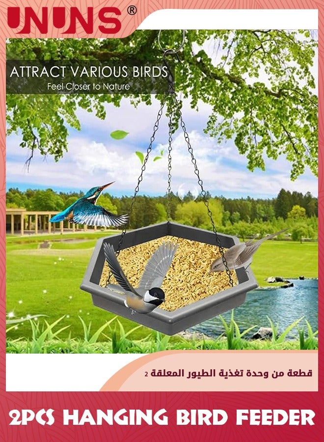 UNUNS Hanging Bird Feeder,2Pcs Hanging Bird Bath,2 In 1 Hanging Bird Feeder Bird Bath For Outside,Garden Bird Bat Bird Feeder Plate,Grey  - Image 5