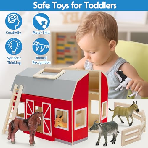 YEEBAY Farm Animals Toys for 3+ Year Old Kids Toddlers Girls Boys, Large Wooden Barn with Animal Play Figures, Farm Playset Educational Learning Toys, Ideal Christmas Birthday Gifts - Image 4