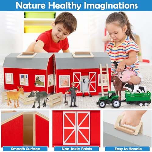 YEEBAY Farm Animals Toys for 3+ Year Old Kids Toddlers Girls Boys, Large Wooden Barn with Animal Play Figures, Farm Playset Educational Learning Toys, Ideal Christmas Birthday Gifts - Image 5