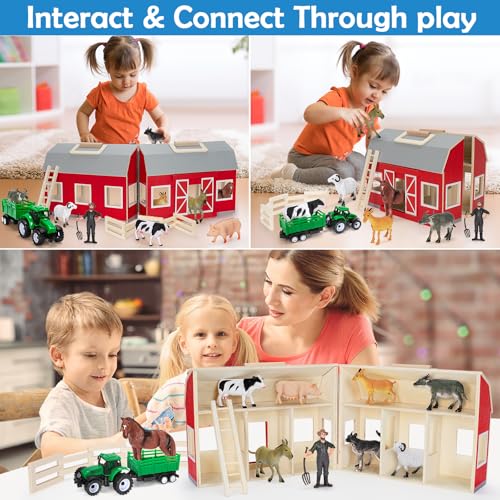 YEEBAY Farm Animals Toys for 3+ Year Old Kids Toddlers Girls Boys, Large Wooden Barn with Animal Play Figures, Farm Playset Educational Learning Toys, Ideal Christmas Birthday Gifts - Image 2