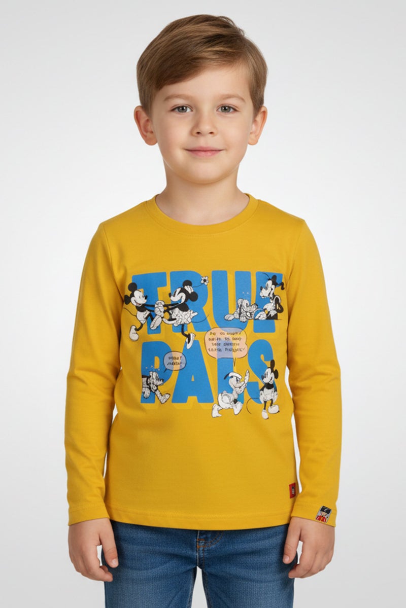 Hamleys x Disney Toddlers Boy Crew Neck Long Sleeve Graphic Print T-Shirt, Mustard - Image 1