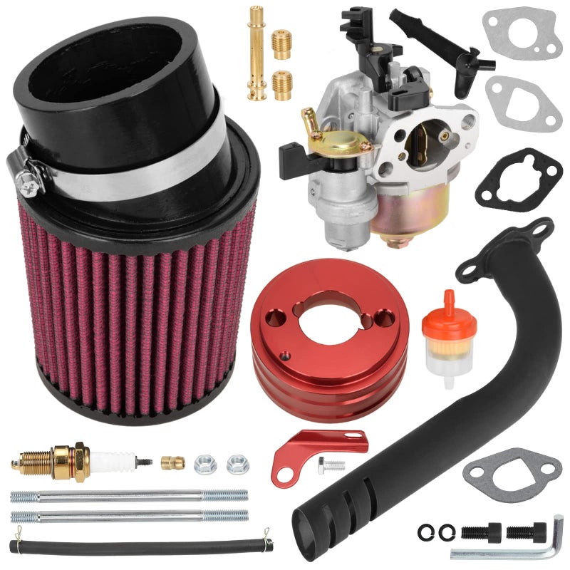 FVRITO High Performance Carburetor Filter Jet Adapter Exhaust Pipe Stage 2 Kit Red for Non Hemi Predator 212cc 196cc 6.5Hp Clone GX160 GX200 CT200u KT196 BT200X Trailmaster MB200 Mini Bike Go Kart - Image 1