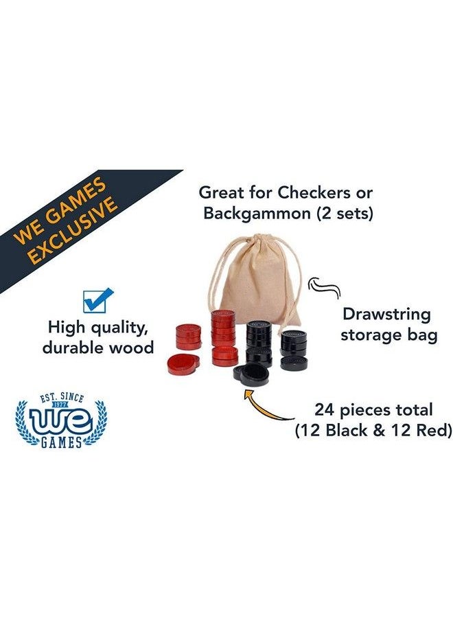 WE Games Checkers Pieces Only Wooden Checker Board Game Pieces 24 Black And Red Stackable Player Pieces With A Drawstring Storage Bag 2 Inch Diameter Carved Versatile Game Pieces  - Image 3