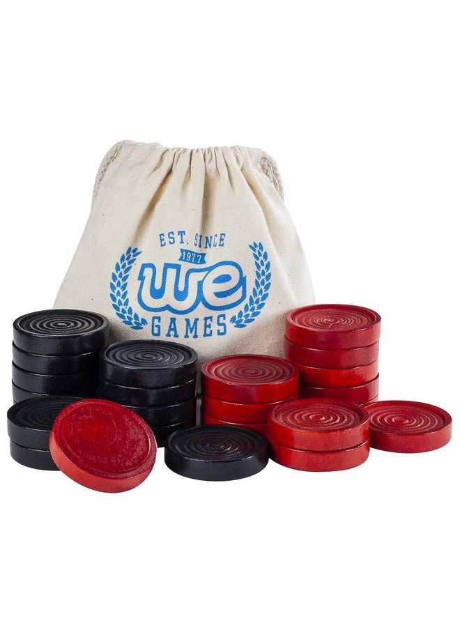 WE Games Checkers Pieces Only Wooden Checker Board Game Pieces 24 Black And Red Stackable Player Pieces With A Drawstring Storage Bag 2 Inch Diameter Carved Versatile Game Pieces  - Image 2