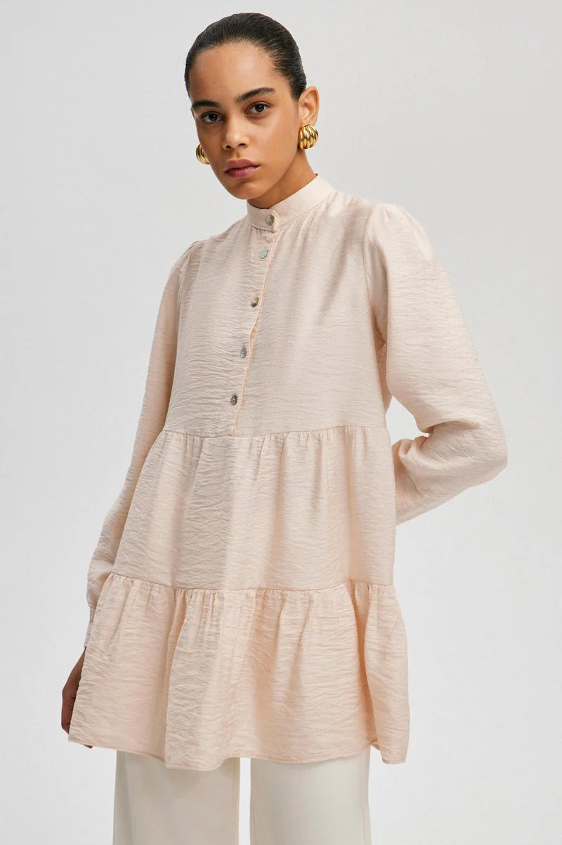 Touche Natural Textured Button Detailed Tunic