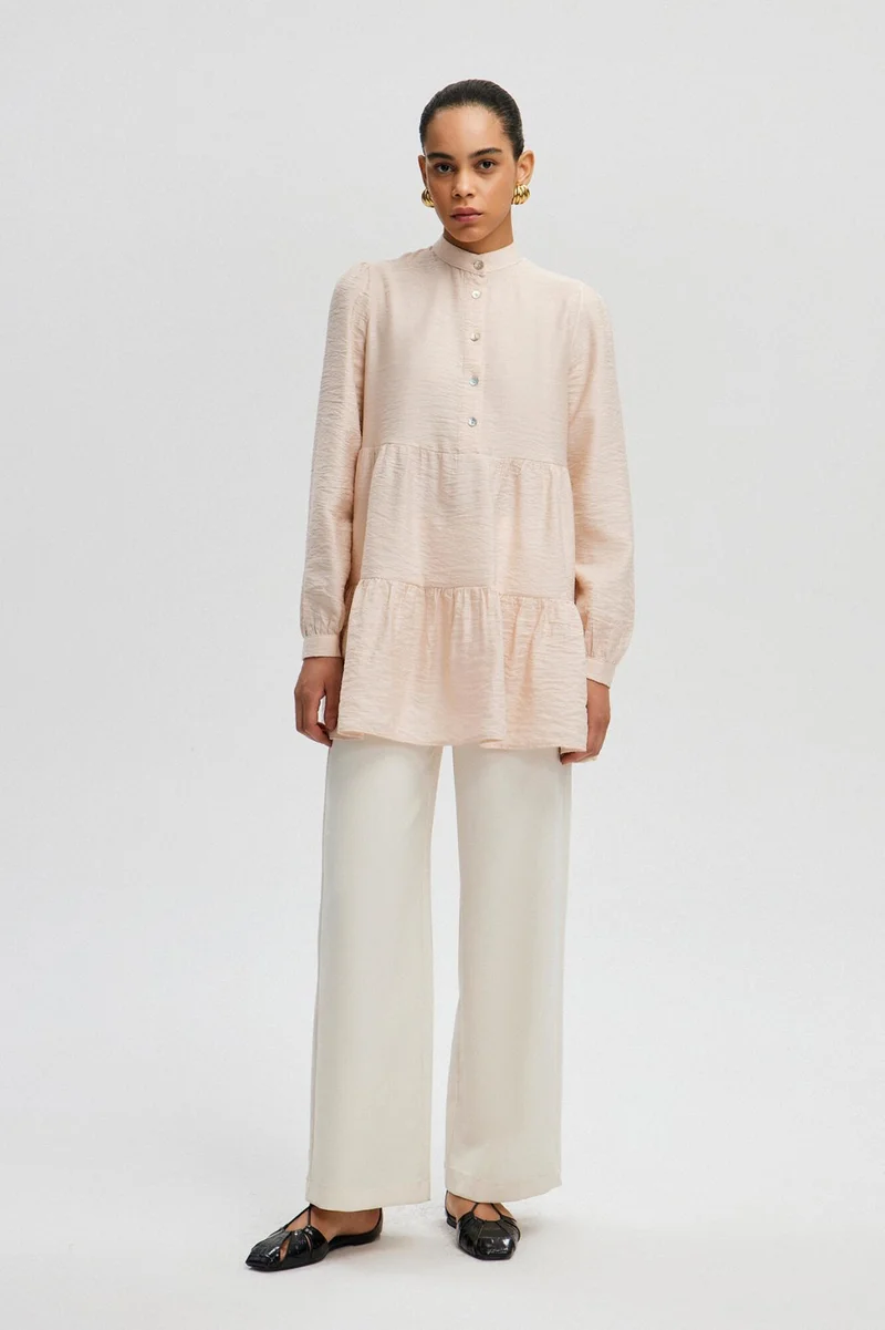 Touche Natural Textured Button Detailed Tunic