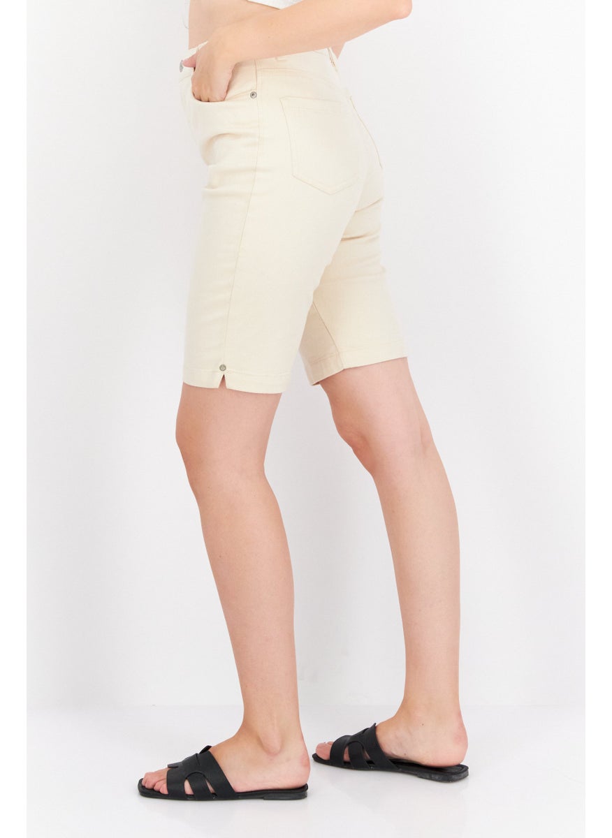 Gloria Vanderbilt - Women Plain Basic Shorts, Beige - Image 1