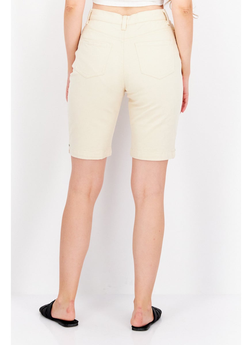 Gloria Vanderbilt - Women Plain Basic Shorts, Beige - Image 1