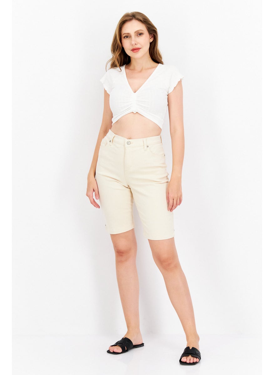 Gloria Vanderbilt - Women Plain Basic Shorts, Beige - Image 1