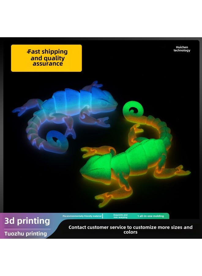 Generic - Explosions TIKTOK TEMU 3D3D Printing Dragon Chameleon Whole Body Joint Movable Simulation Pet Lizard-Colour:Chameleon-tao White-19.5cm - Image 1