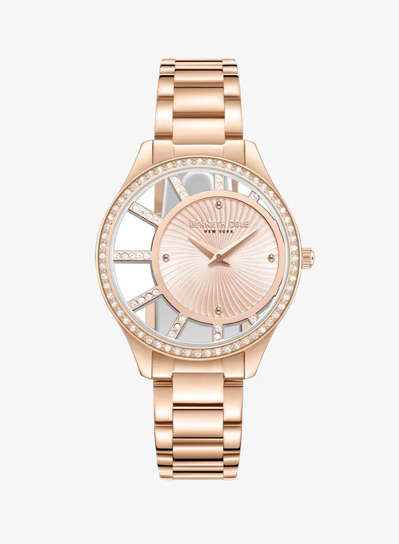 36mm Analog Women's Watch with Rose Gold Stainless Steel Bracelet