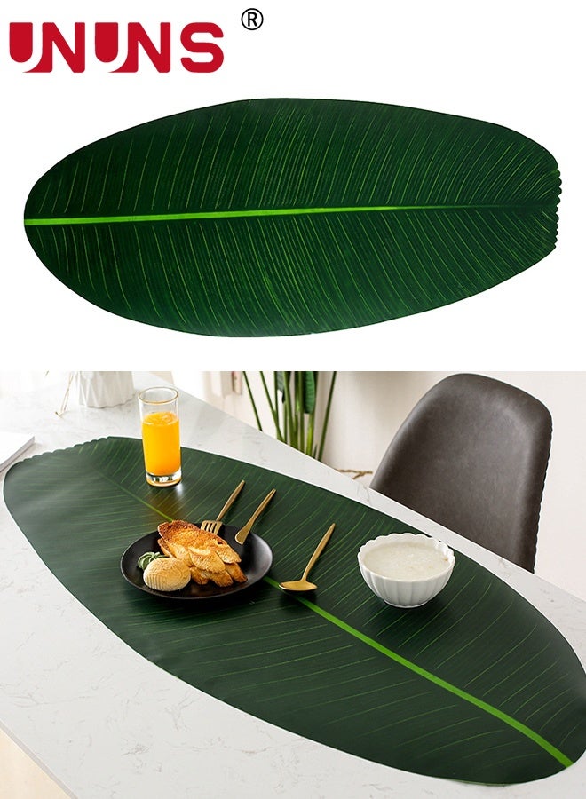 UNUNS Leaf Placemats,106*46CM Banana Leaves, Leaf Placemats, Artificial Banana Leaves Dining Table Placemat for Hawaiian Theme Party Decoration Table Runner Centerpiece Placemats for Home Kitchen,Green - Image 1