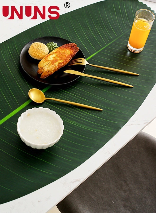 UNUNS Leaf Placemats,106*46CM Banana Leaves, Leaf Placemats, Artificial Banana Leaves Dining Table Placemat for Hawaiian Theme Party Decoration Table Runner Centerpiece Placemats for Home Kitchen,Green - Image 2