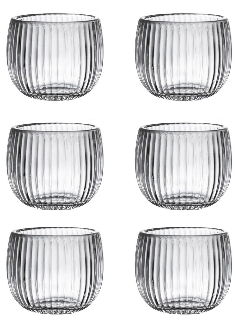 6 - Pack 100Ml Transparent Ribbed Design Glass Cups – Stylish & Durable For Water, Juice & Beverage Serving - Image 1