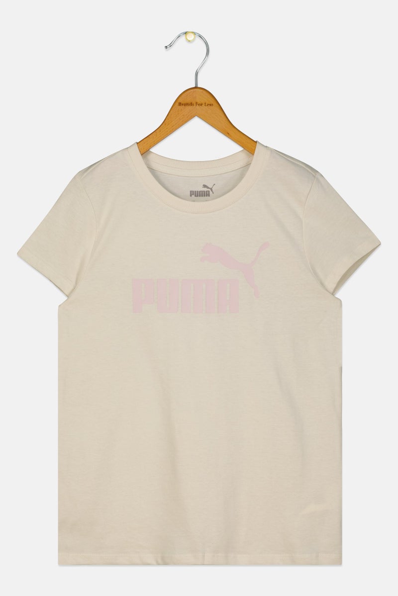PUMA Kids Girl Sportswear Fit Short Sleeve Outdoor T-Shirt, Beige - Image 1
