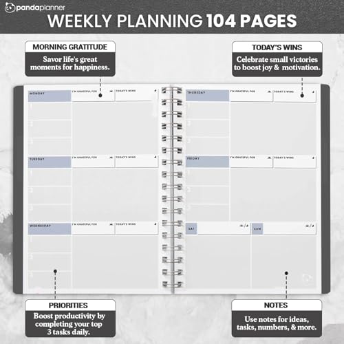 Panda Planner 2025-2026 Undated Weekly Planner – Spiral Bound 5.75" x 8.25" with 52 Weeks, Habit Tracker & Weekly To-Do Lists – Productivity Planner & Academic Organizer for Home, Office & School (Black) - Image 2
