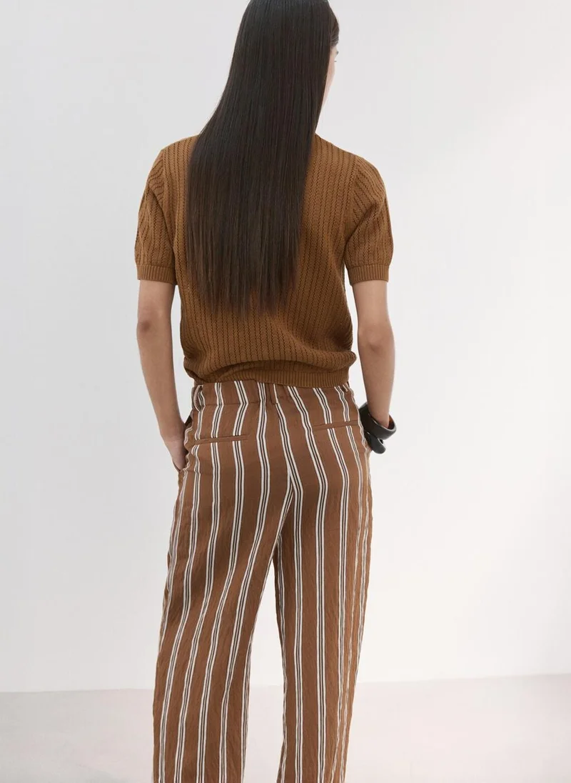 مانجو Openwork knitted polo-neck sweater