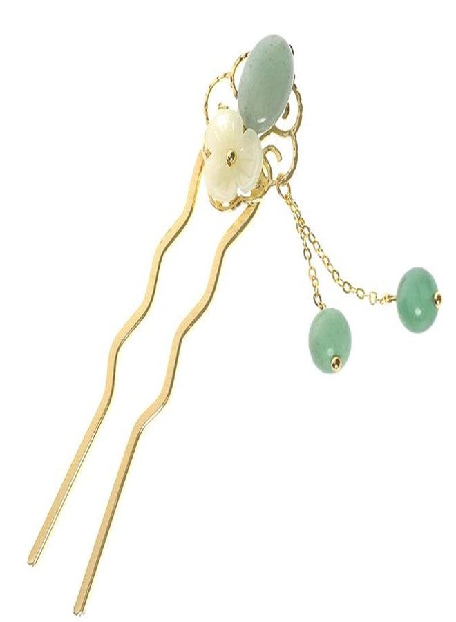 MIAO WU Jade Flower Hair Pins Women Girls Hair Stick,Retro Hanfu U Shape Chopsticks Hair Styling Hair Making Accessories Headwear 3.5inch - Image 1