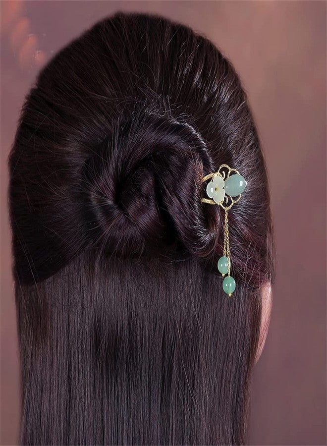 MIAO WU Jade Flower Hair Pins Women Girls Hair Stick,Retro Hanfu U Shape Chopsticks Hair Styling Hair Making Accessories Headwear 3.5inch - Image 4