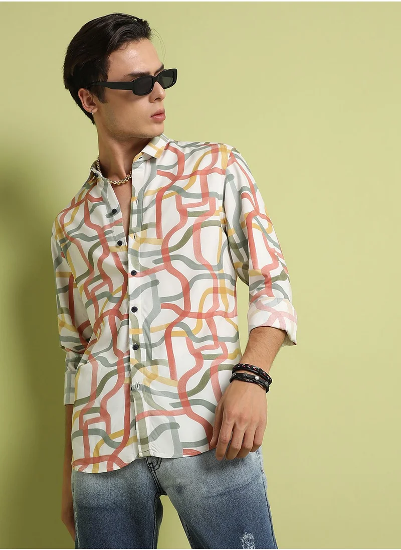 Campus Sutra Campus Sutra Men's Multicolour Flowing Vines Shirt For Everyday Wear | Spread Collar |  Button Closure | Long Sleeve | Cotton Slub Shirt Crafted With Comfort Fit For Everyday Wear