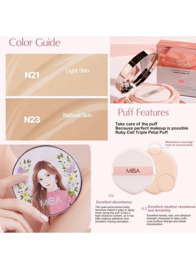 MIBA Ion Calcium Foundation Double Cushion Rx 25 G / 0.88 Oz Big Cushion Season 2 Long Lasting Effect For Dewy Skin. Skin Moisturizing. Skin Tightening Relief. Fine Coverage. Smooth Adhesion (No 21)  - Image 3