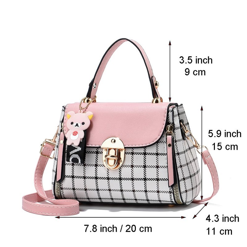 Xiaoyu Small Purses and Handbags for Women Fashion Crossbody Bag Lightweight Shoulder Bag Plaid Pattern Satchel (Pink Plus) - Image 3