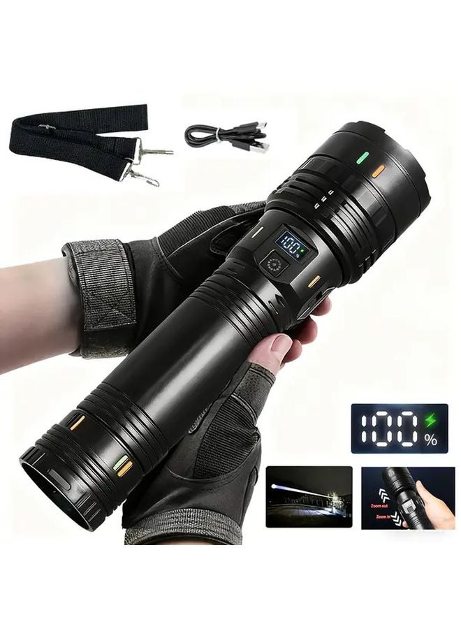 Ab Black Super Bright Long Range Flashlight 3600mAh Large Capacity Battery Phone Charging 4 Modes - Image 2