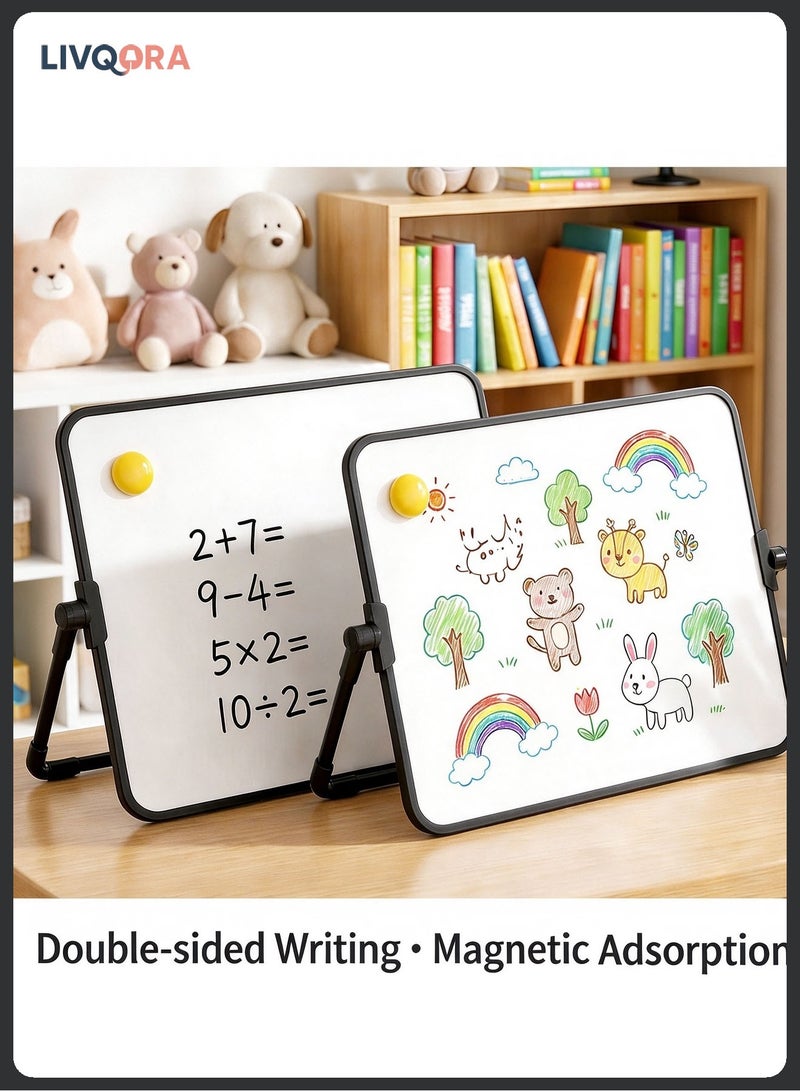 LIVQORA Double Sided Magnetic Whiteboard with Stand, 11.8×16.5in Dry Erase Desktop White Board, A3 Mini Whiteboard ，360° Rotating Small Whiteboard for Desk, Office School Home, Meeting Memo Board, Eid Ramadan Gifts - Image 3
