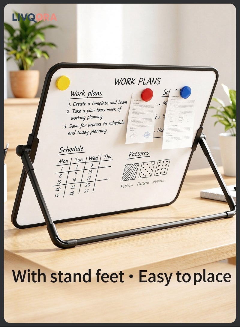 LIVQORA Double Sided Magnetic Whiteboard with Stand, 11.8×16.5in Dry Erase Desktop White Board, A3 Mini Whiteboard ，360° Rotating Small Whiteboard for Desk, Office School Home, Meeting Memo Board, Eid Ramadan Gifts - Image 2