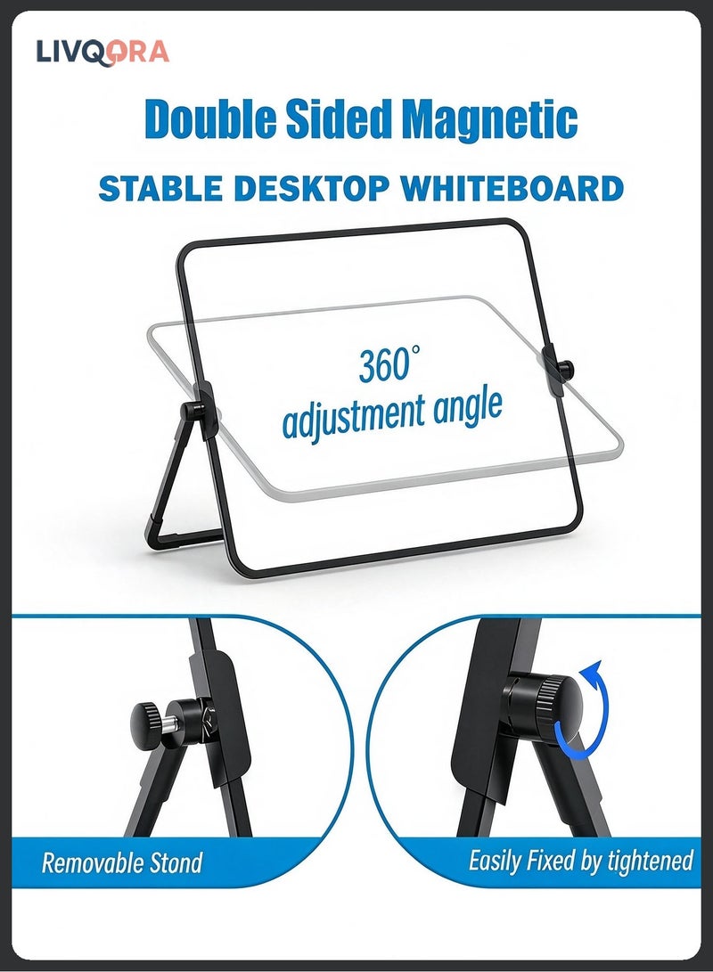 LIVQORA Double Sided Magnetic Whiteboard with Stand, 11.8×16.5in Dry Erase Desktop White Board, A3 Mini Whiteboard ，360° Rotating Small Whiteboard for Desk, Office School Home, Meeting Memo Board, Eid Ramadan Gifts - Image 5