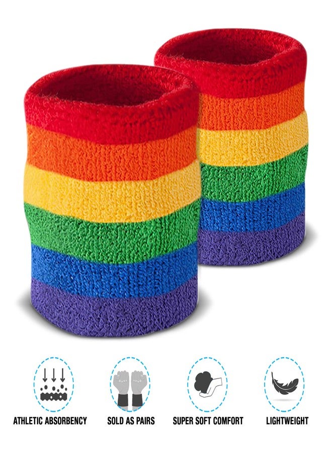 Suddora Striped Wristbands, Wrist Sweatbands for Men & Women, Moisture-Wicking Thick Cotton Bands for Working Out, Gymnastics, Basketball, Tennis, Football, 4-inch Rainbow Bands for Costume, Pair - Image 3