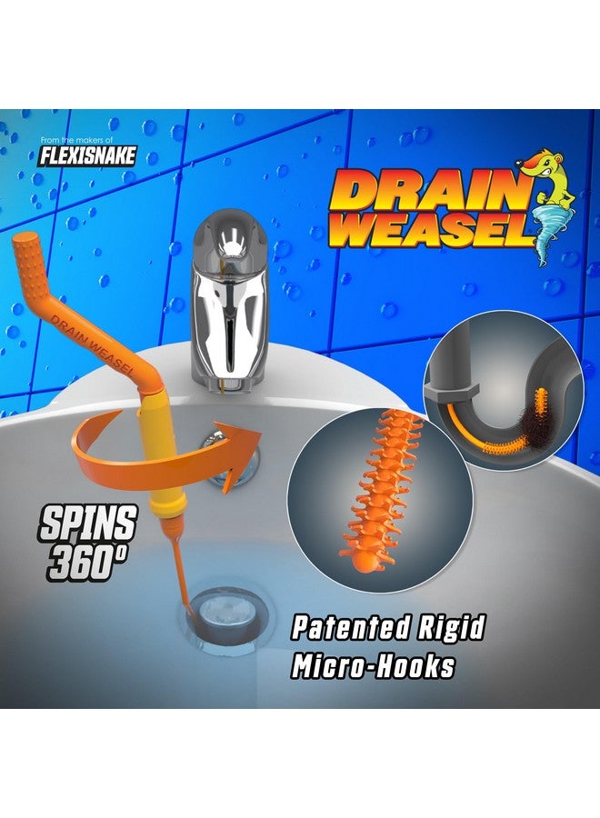 FlexiSnake Pro Drain Weasel Sink Snake Cleaner with New Molded Tip - 18″ - Drain Snake Clog Remover Tool with Rotating Handle & 5 Wand Refills - Easy to Use on Drains & Grates - Made in USA - 5-Pack - Image 2