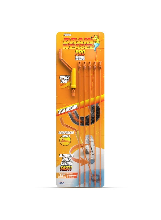 FlexiSnake Pro Drain Weasel Sink Snake Cleaner with New Molded Tip - 18″ - Drain Snake Clog Remover Tool with Rotating Handle & 5 Wand Refills - Easy to Use on Drains & Grates - Made in USA - 5-Pack - Image 1