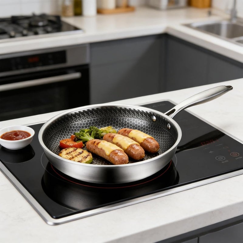 Stainless Steel Cooking Pan- Durable Nonstick Even Heating, Non-Stick Coating Healthy Cooking Without Snagging, Durable Ergonomic Handle | Countertop Cooking - Image 4