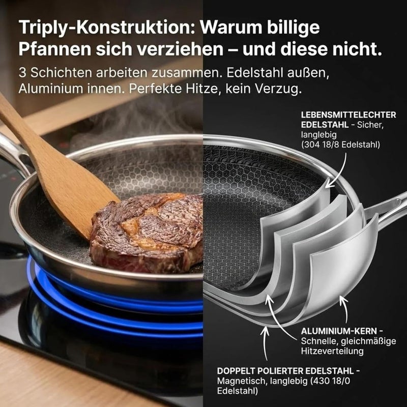 Stainless Steel Cooking Pan- Durable Nonstick Even Heating, Non-Stick Coating Healthy Cooking Without Snagging, Durable Ergonomic Handle | Countertop Cooking - Image 3