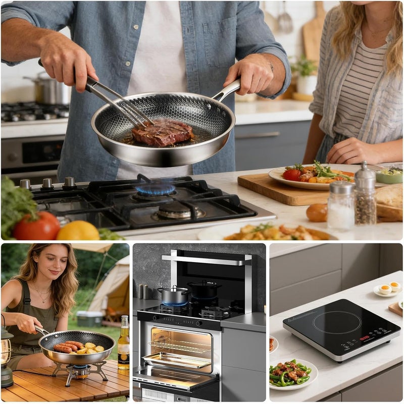Stainless Steel Cooking Pan- Durable Nonstick Even Heating, Non-Stick Coating Healthy Cooking Without Snagging, Durable Ergonomic Handle | Countertop Cooking - Image 5